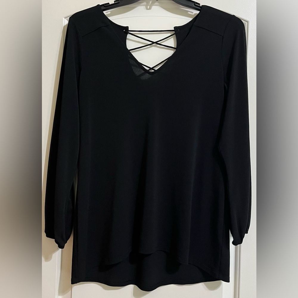 Express Black Crisscross Low Back V-Neck Tunic Size Medium